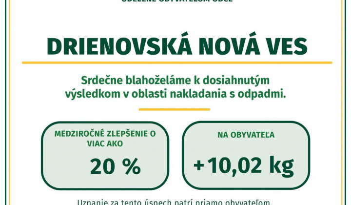 Fotka - Ocenenie za významný pokrok v triedení v oblasti odpadového hospodárstva.